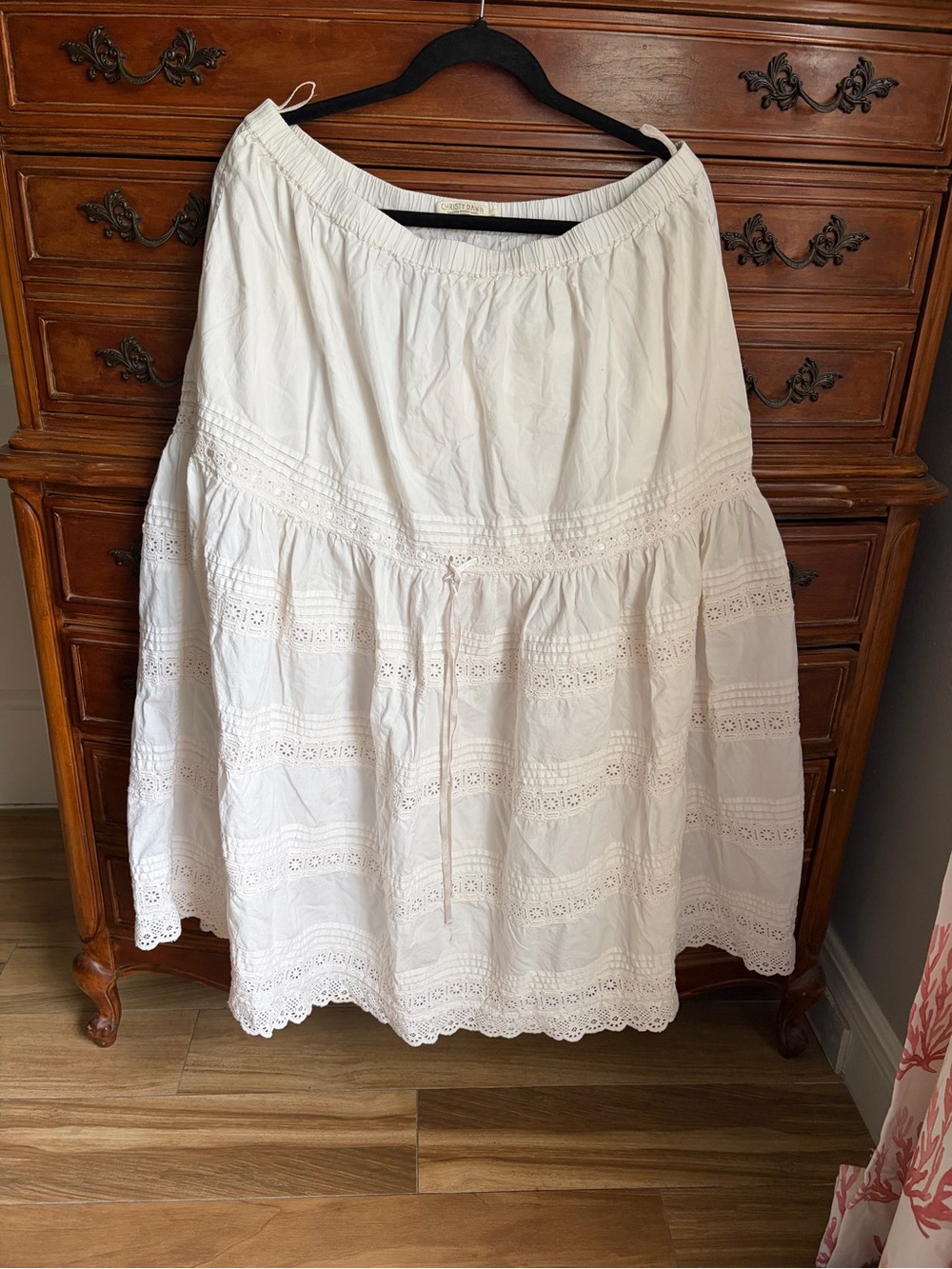 Christy Dawn White Eyelet Tiered Midi Skirt